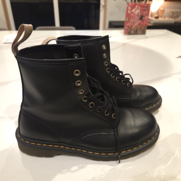 Dr. Martens Black Combat Boots with Yellow Stitching
